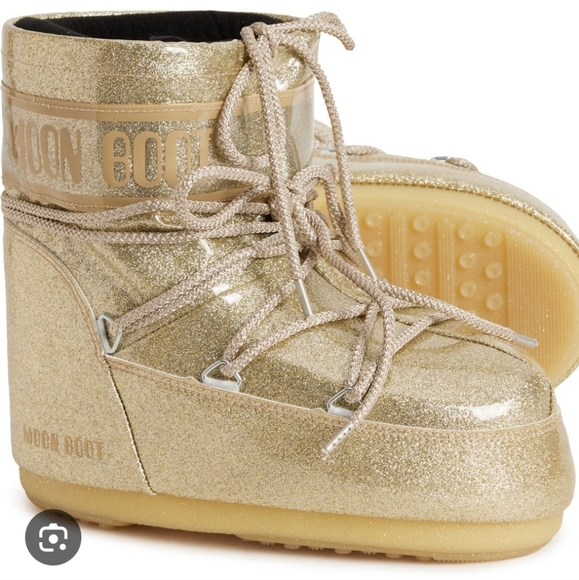 Moon Boot Shoes - Moon Boot Low Icon Glitter Snow Boot Gold Moon Boots Glitter Gold Boots Short
